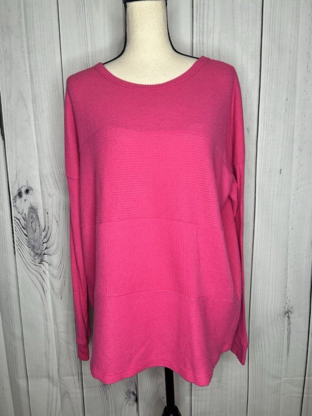 Staccato Pink Multi Directional Ribbed Long Sleeve Lightweight Sweater Sz L